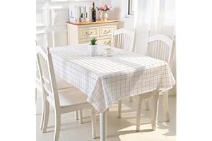 ACTTGGJ Mantel Mesa Antimanchas Rectangular Impermeable PVC Plastico Lavable Mantel Cuadros Vichy, para Sala Exterior Jardín Cocina Picnic Fiesta（Blanco，137x137cm…