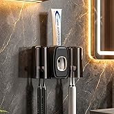 COMFYHOME Tooth Brush Holder Bathroom, Automatic Toothpaste Dispenser, Self Adhesive Brush Stand for Bathroom Wall, Toothbrus