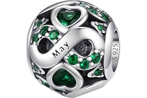 LNQOBU Charms di Pietra di Nascita per Braccialetti Europei Collana,925 Argento Sterling Openwork Ciondolo Regali di Compleanno per le Donne（Fornito con una Perlina）