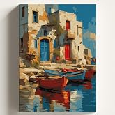 Sayılarla Boyama Tuval Hobi Seti K&Ouml;YEVİ SANDAL Temalı Fır&ccedil;a ve Boya Dahil Set (&Ccedil;ıtalı) 40x50 CM Kendin Yap Sayılarla Tuval Bo