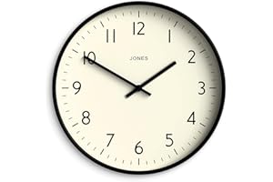 Jones Clocks® Studio wall clock | Modern round clock | 30cm | Black | Easy to read numbers | Versatile design for kitchen, living room or office