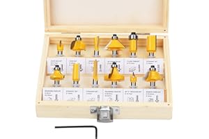 HSEAMALL 12 Pezzi Set Frese per Legno, attacco da 6,35 mm 1/4 '' Set di punte per router con punta in carburo di tungsteno