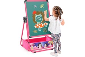 Arkyomi Caballetes para Niños Pizarra Caballete Infantil de Doble Cara con Altura Ajustable 75-112cm Chalkboard Whiteboard 360° giratorio con accesorios