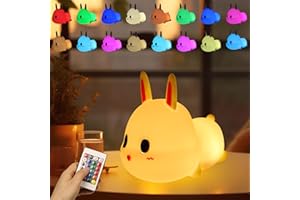 EXTFANS Kids Night Light, 16 Colors Bunny Kawaii Lamp with Remote, Tap Control, USB Rechargeable, Timing Function, Bedside Nursery Rabbit Lamp Decoration, Christmas Gifts for Baby, Toddlers, Children, Girls