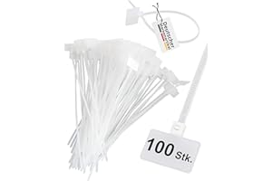 tsnetworks 100 Stk. Kabelbinder mit Beschriftungsfeld quer 2,5 cm x 1,5 cm, Länge 21 cm, transparent, für Rohrbeschriftung, Kabelmarkierung, Schlauchmarkierung