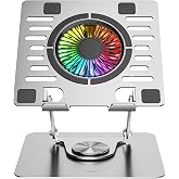 Addison AD-RC35 Fanlı RGB Işıklı 360 Derece D&ouml;nebilen Ayarlanabilir &Ccedil;elik/Al&uuml;minyum + Kaymaz Silikon Ped Metal Laptop Stand (