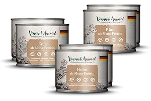 Venandi Animal - Pienso Premium para Gatos - PAQUEE DE Prueba I 2*Pollo, 2*Pato, 2*Ternera - Completamente Libre de Cereales - 6 x 200 g