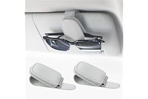 elook 2PCS Sunglasses Holders for Car Visor, Magnetic Leather Glasses Holder Ticket Card Clip Suitable, Car Visor Accessories for Different Size Eyeglasses (Gray)