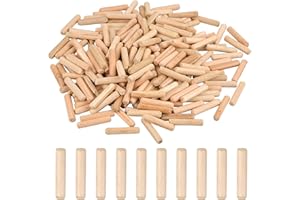 KYSUN 200PCS Tasselli in Legno, Spinette di Legno, Tasselli in Legnos Scanalate in Legnos, Scanalati Tasselli in Legnos, per Mobili Porte e Progetti Artistici (8mm x 40mm)