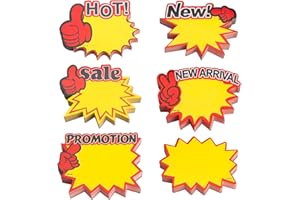 RSXING 300 Pcs Burst Signs Starburst Fluorescent Signs Neon Card Starburst Tags, Blank Star Shape Signs Price Eye-catching, Retail Store Label Garage Sale Supplies Tags for Party Favors