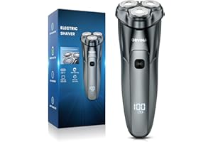 ORVINA Rasierer Herren Elektrisch, Elektrorasierer für Männer, Kabelloser Wiederaufladbarer Rotationsrasierer mit LED-Anzeige zum Bartrasierer, IPX7 Wasserdicht Nass und Trockenrasierer (Silber)