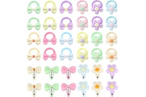 SUBTAVIK 24 elastici morbidi per capelli per bambine - Elastici per capelli con fiocco e fiore, Fasce per capelli per bambini, Fermagli per capelli per bambini