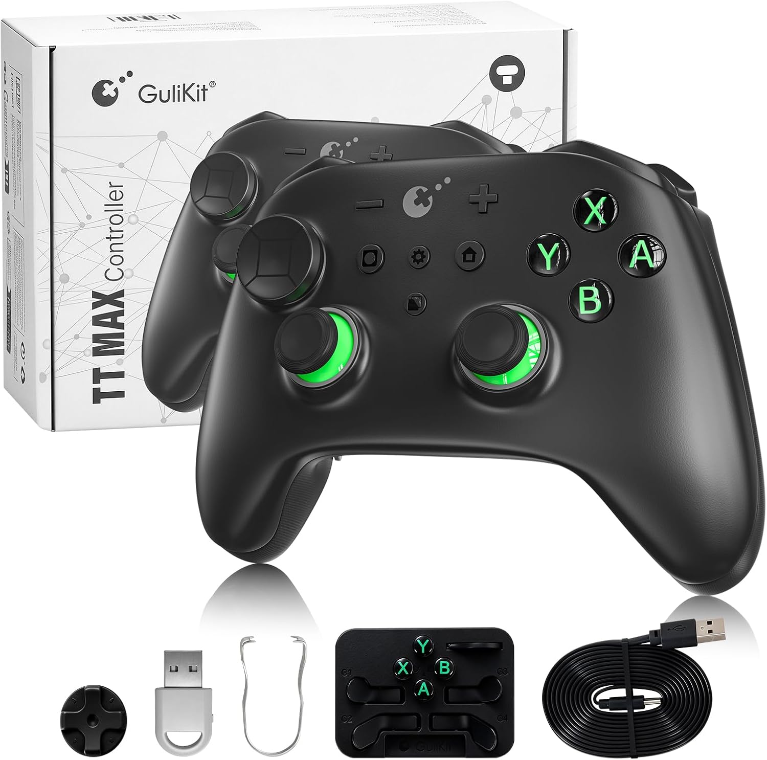 GuliKit TT PRO Mando Inalámbrico para PC, Android, iOS, Switch 1/2, Joystick TMR, con Batería de 950 mAh, Función de Activación y 4 Botones Metálicos Extraíbles en la Parte Trasera, Negro