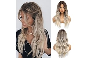 Esmee Długie Faliste Peruki Ombre Brązowe do Blondu dla Kobiet Syntetyczne Włosy Odporne na Ciepło Peruka Ombre do Codziennego Użytku Party Cosplay - 24 Cali