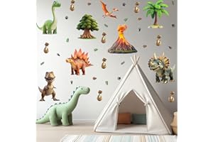 VAWCORNIC Lot de 4 feuilles de 36 autocollants muraux dinosaures pour chambre d'enfant, chambre d'enfant, chambre de fille, garçon, salle de classe, garderie
