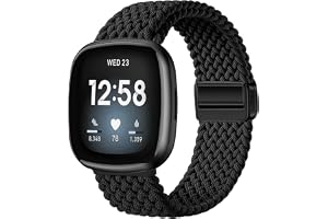 Issinlky Nylonflätat armband för Fitbit Versa 3/Versa 4, Elastiskt armband för Fitbit Sense 2/Sense Smartwatch