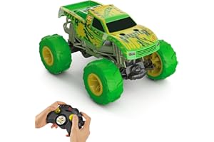 Hot Wheels Monster Trucks Gunkster vehículo teledirigido a escala 1:15, brilla en la oscuridad, neumáticos Terrain Action con capacidad todoterreno, HTP15