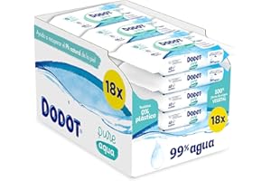 Dodot Toallitas Pure Aqua para Bebé, 99% Agua, 100% Fibras de Origen Vegetal, 864 Toallitas, 18 Paquetes (18 X 48)