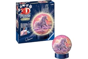 Ravensburger 3D Puzzle 11843 - Nachtlicht Puzzle-Ball Pferde am Strand - ab 6 Jahren, LED Nachttischlampe mit Klatsch-Schalter