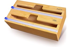 QINGLOU Distributeur Film Alimentaire, Distributeur Papier Aluminium en 100% Bambou – Distributeur D'Organisateur d'emballage en Papier Parchemin en Aluminium pour Tiroir De Cuisine (2 en 1)