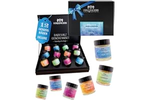 Hallingers Genuss Manufaktur Badesalz Geschenkset – 12 Badezusätze mit Totes Meer Salz in edler Geschenkbox, Wellness & Spa für Frauen, feine Geschenkidee, auch für Adventskalender & Weihnachten