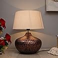 Homesake® Antique Table Lamp Hammered Oil-Rubbed Bronze Metal Linen Drum Shade for Living Room Family Bedroom, (Gourd, Beige)