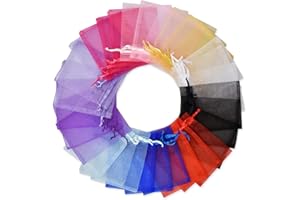 RFWIN 100Pcs Organza Bags Party Gift Bags 9 x 12cm, 10 Colors Organza Pouches Wedding Favour Bags, Small Candy Jewellery Bags