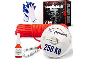 Magfishion – Magnet Fishing Kit – 550 lb (250kg) – Super Strong Neodymium Magnet – Electromagnet – Inc. 20M Rope – Carabiner - Gloves – Thread locker - Ø 75 mm