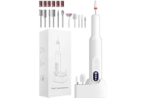 AMLGG Electric Nail Files, Nail Drill Portable E File Kit with Rechargeable Base, 12 Drill Bits, Adjustable Speed Electric Manicure and Pedicure Set for Acrylic Nails, Gel Nails