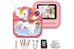 Gofunly Macchina Fotografica Bambini Istantanea, 2.4 Pollici Fotocamera Istantanea Bambini con 32GB Scheda, 12MP/1080P Fotocamera per Bambino, Regalo di Compleanno per Bambini dai 3-12 Anni