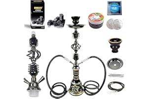 RMAN® Cachimba Shisha de 55cm con 2 Mangueras, 100g Piedras de Vapor, Carbón, Boquilla y Papel de Aluminio