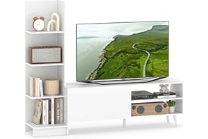 COSTWAY Mobile TV Fino a 50'', Tavolo Porta TV a Forma di L, con Libreria e Mensola Regolabile, Mobile Porta TV Moderno in Legno per Soggiorno Ingresso Camera da Letto (Bianco)