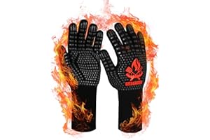 Beesgarden Gants de Barbecue, Gants Anti Chaleur Jusqu'à 800°C, Antidérapants Silicone Ignifuge Gant Cuisine avec Protection de l'avant-Bras, pour BBQ, Gril, Cuisson au Four, Cheminée (L/XL/XXL, Noir)