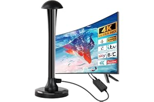 FADISH TV Aerial - Digital TV Aerial Indoor for Freeview TV,360°& 250+ Miles Long Range Reception - TV Atenna Indoor Support VHF/UHF/DAB Radio/4K/1080P and All TV