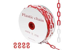 alwaiiz Chaîne Plastique Rouge et Blanche 25m, 6mm Chaine de Barrage Avec 4 Crochets en S, Chaine de Signalisation Pour Chantiers, Parkings et Lieux d’événements