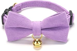 YUDOTE Collare ultra morbido in velluto a coste di cotone naturale realizzato per gatti con pelle sensibile, collare leggero per gattini con fibbia a sgancio rapido e papillon rimovibile, viola,