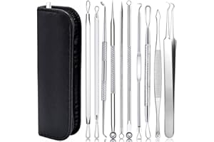 AIBEE Mitesserentferner Komedonenquetscher Set -10PCS Blackhead Remover mit Akne Pickel Pinzette Mitesser Entferner,Pickel Ausdrücken Werkzeug mit Metallgehäuse (Edelstahl)