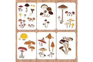 ‎INFUNLY INFUNLY 6pcs Pilz Wand Schablonen für Malerei 11.7x8.3 Fliesen Schablone Set Wiederverwendbare Kunststoff Wand Schablonen Vorlage für Malerei auf Holz Möbel Boden Fliesen Stoff DIY Zuhause Dekor