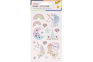 folia 18301 - Shiny Sticker, Unicorn, 15 Sticker, aus bunten Strasssteinen, in verschiedenen Motiven, einfach von der Folie abzuziehen