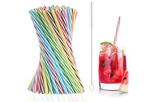 LUXORAIOVA 80 sztuk wielokrotnego użytku słomki, zgrubne plastikowe słomki, plastikowe słomki do picia z szczoteczką do słomek na smoothie, sok, napoje gorące, koktajl (średnica 0,28 cala, 9,06 cala długości)