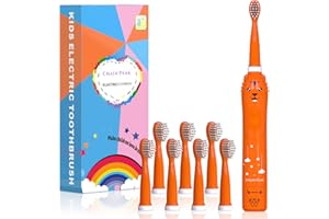 CHAIN PEAK Tiger Cepillo de dientes eléctrico sónico para niños, niños y niñas de 3 a 12 años con recordatorio de 30 años, temporizador de 2 minutos, 6 modos, 8 cabezales de cepillo, recargable