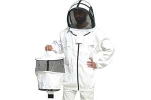 VIBEOUT Giacca da apicoltore in cotone Giacca da apicoltore professionale Rotonda e scherma Cappuccio con cerniera a doppio velo Cappello Giacca protettiva per vespa a prova di puntura (Bianco, Small)