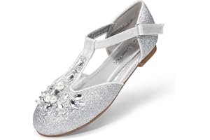 DREAM PAIRS Girls Mary Jane Shoes Flower Girls Shoes with Pearl T-Strap Wedding Party School Girls Flats for Toddler Little Big Kid