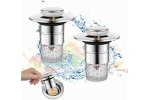 Zamety 2 sztuki zatyczek do umywalki 2 w 1, sitko do włosów, zapobiegające zapchaniu się, ze stali nierdzewnej, sitko do umywalki z rdzeniem miedzianym, każda z 2 uszczelkami do otworów odpływowych 34