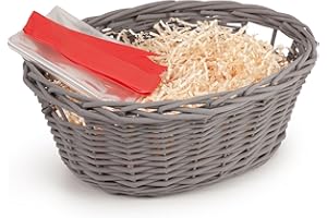 Woodluv Hand Made Oval Storage Hamper Wicker Basket With Handles - Grey