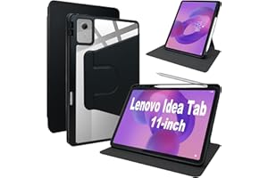 Lemxiee Case pour Lenovo Idea Tab 11" Coque avec Emplacement pour Stylo & Support Rotatif,Cuir PU + Acrylique Transparent