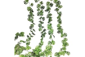 Fycooler Künstliche Hängepflanzen Efeu Hängend Girlande Monstera Palmblätter Efeugirlande - Monstera Efeu Künstliche Pflanzenfür Büro, Küche, Garten, Hochzeit Party Wanddekoration - 2Pcs 180cm