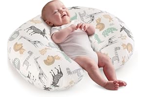 JOVELL Coussin D'allaitement, Essentiels D'allaitement Ergonomiques Pour Le Biberon Et L'allaitement, Rembourrage En Fibres Et Housse Amovible En Coton 100% Biologique, Lavable En Machine (Monde Animal)
