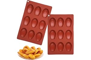 CYLOCRYA Pack de 2 Moules à Madeleine en Silicone Antiadhésif, 9 Cavités par Moule, Résistants aux Hautes Températures, Sans BPA, Idéaux pour Madeleines Moelleuses, Faciles à Nettoyer et Réutilisables