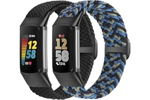 SHIJZWD Elastic Braided Straps Compatible with Fitbit Charge 5/6, Breathable Adjustable Nylon Loop Replacement Bands for Women & Men